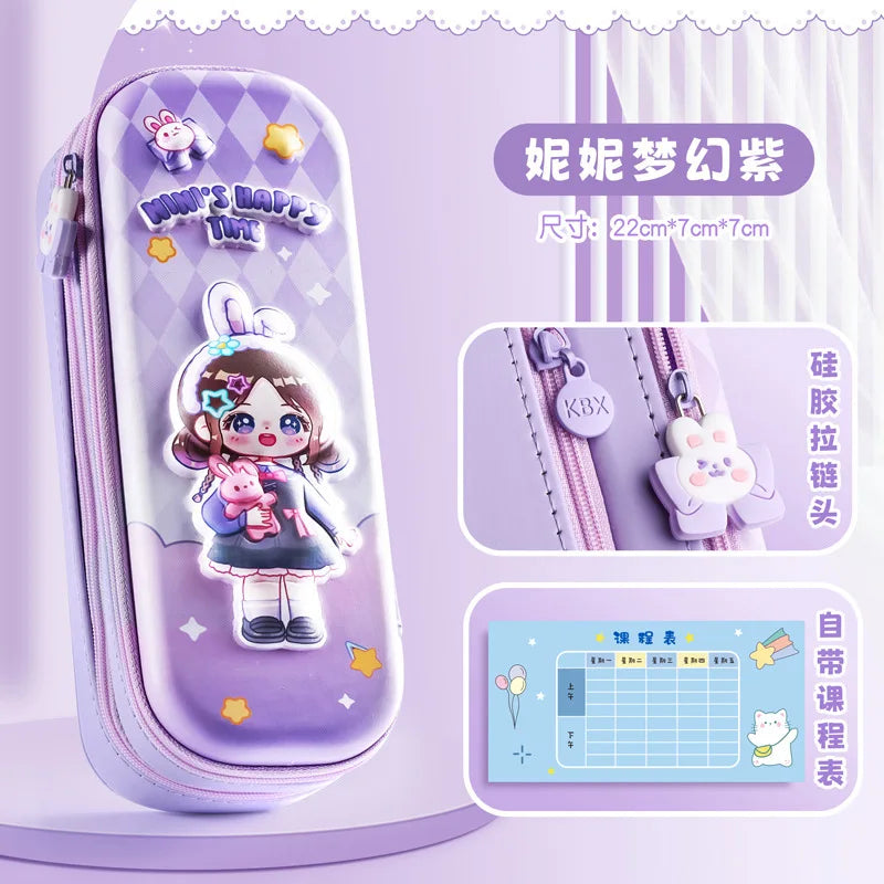 3D Astronaut Pencil Case Boys Stationery New Popular Student Double-layer Large Capacity Waterproof Pink Rabbit