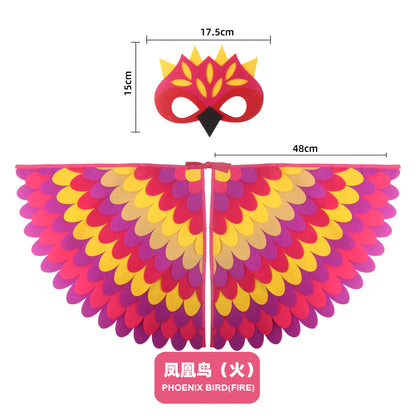 Animal Bird Wings+Mask Suit Stage Performance Peacock Owl Parrot Bird Felt Cape Halloween Bird Funny Party Cosplay Cloak