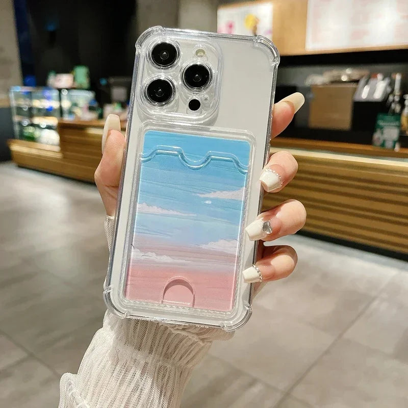 Transparent Card Holder Bag Case For iPhone 17 18 16 15 14 13 12 11 Pro Max Slot Wallet Back Cover For iPhone Shockproof Case