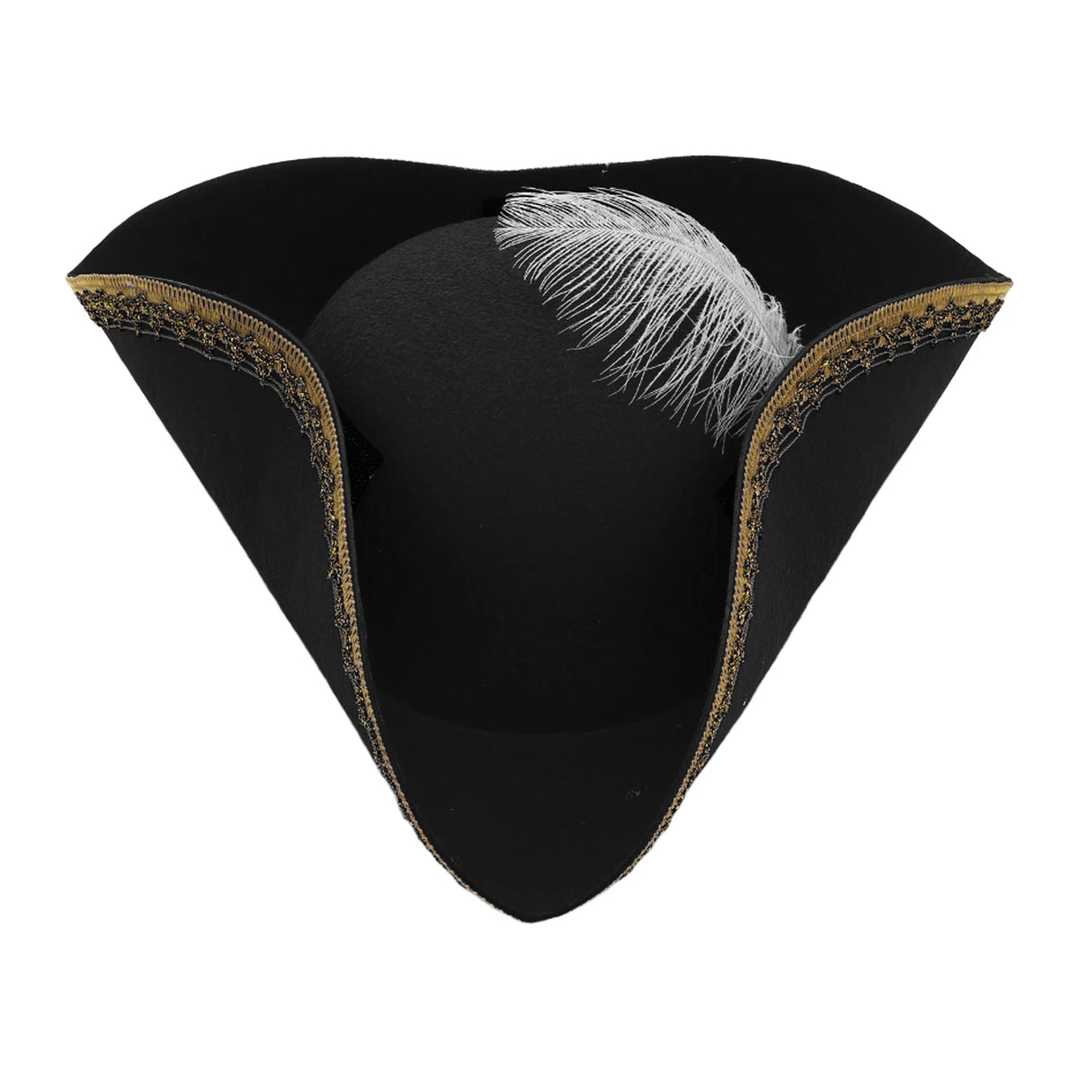 Men Women Unique Tricorn Hat Pirate Cap Metallic Brim Embellish Felt Hat for Masquerade Halloween Cosplay Colonial Costume Hat