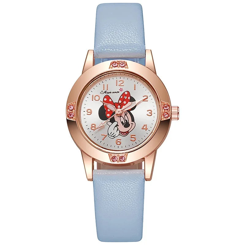 Disney Mickey Mouse Cute Fashion Cartoon Children's Watch Leather Strap Suitable for Boys and Girls Quartz Watch Festival Gift