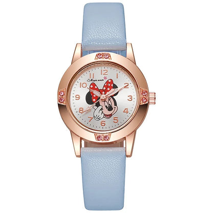 Disney Mickey Mouse Cute Fashion Cartoon Children's Watch Leather Strap Suitable for Boys and Girls Quartz Watch Festival Gift