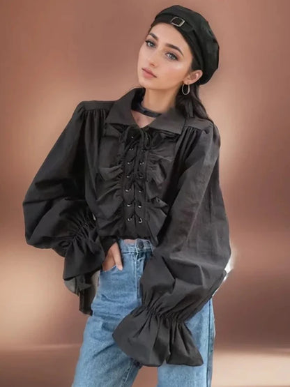 Zadily Women's Gothic Victorian Shirt Prince Vampire Poet Blouse 2026 Autumn Medieval Renaissance Pullover Frilled Buccaneer Top