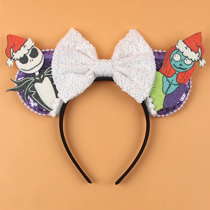 2024 Halloween Mouse Ears Headband Sequins Bow Hairband For Women Featival Party DIY Hair Accessories Boutique