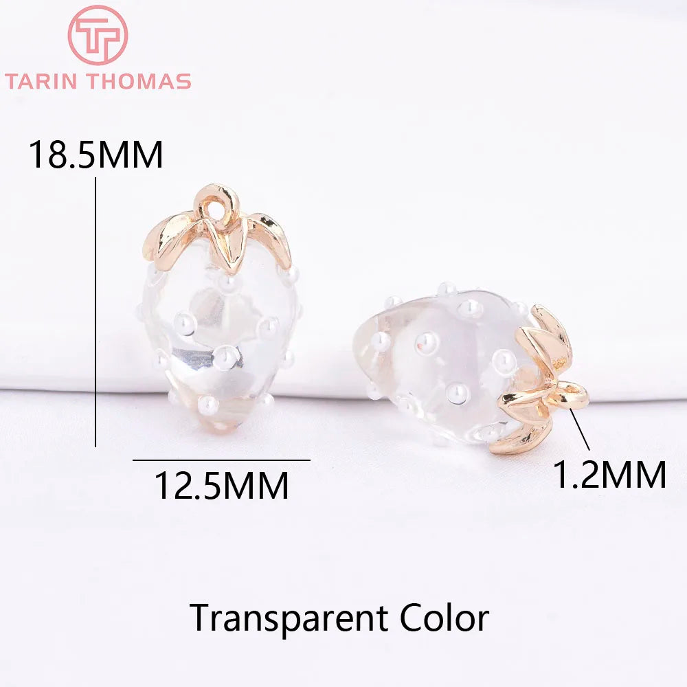 (10593) 4PCS 24K Gold Color Brass Pearl Embellished Hollow Strawberry Shaped Pendants High Quality DIY Jewelry Making