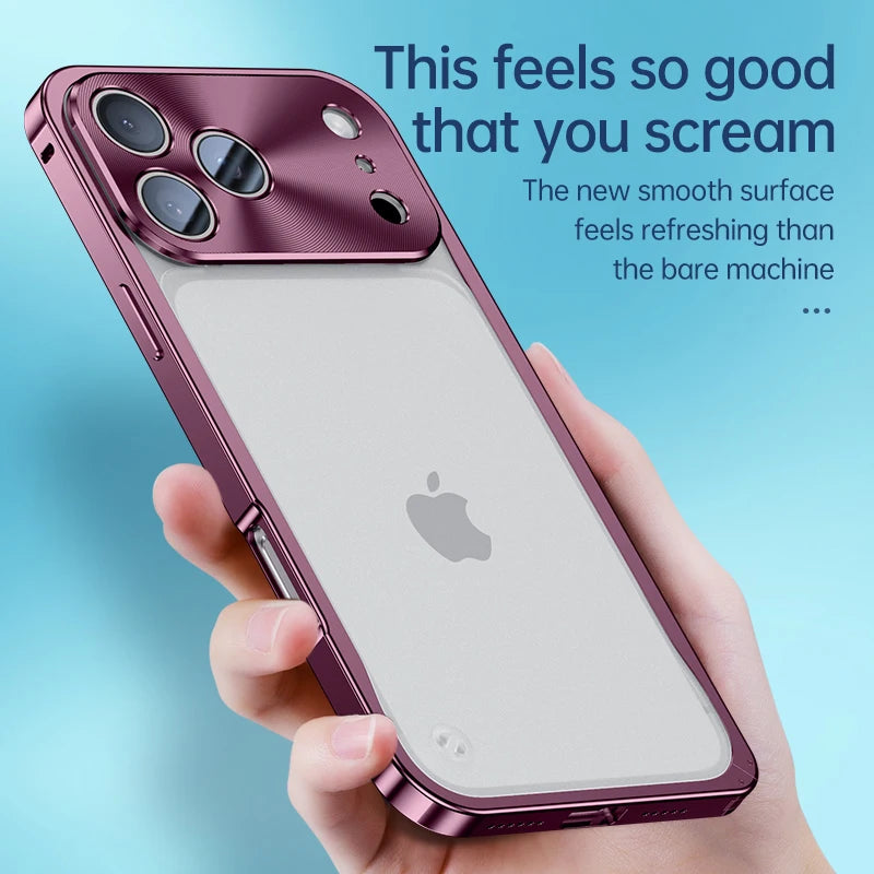 Buckle Metal Frame Phone Case For Iphone 17 18 Pro Max Magnetic Aluminum Frosted PC Matte Back Panel Phone Cover For Magsafe