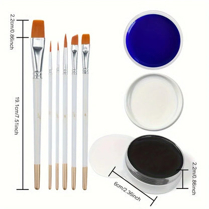 White Black Red Face Body Paint Adult Oil Body Paint Set FX Clown Vampire Skeleton Role Play Halloween Makeup with 6 Brushes