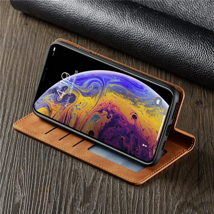 Thin Suede Leather Wallet Case for iPhone 11 12 13 14 15 16 17 18 Pro Max Mini XR XS 8 7 6 Plus SE 5S Flip Cover Strong Magnet
