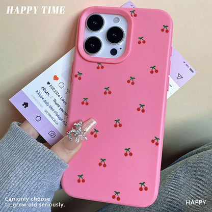 For iPhone 18 17 16 15 14 13 12 11 Pro Max Case Cute Cartoon Cherry Graphic Silicone Phone Cover For iPhone 16 Plus Soft Fundas