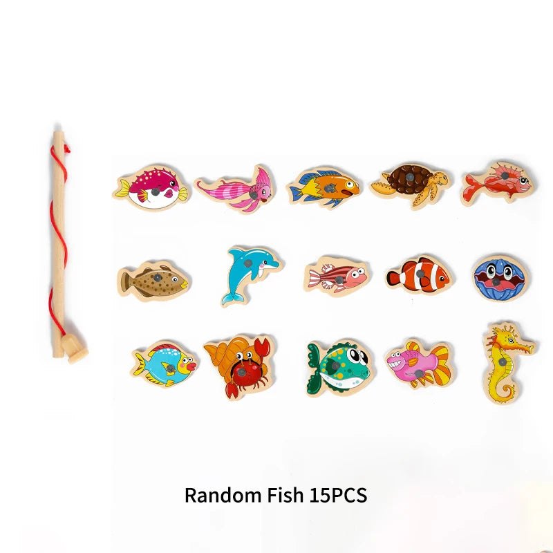 Wooden Magnetic Fishing Toy Montessori Marine Cognition Hand Eye Coordination Kids Early Educational Parent Child Birthday Gifts