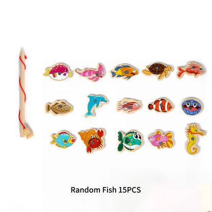 Wooden Magnetic Fishing Toy Montessori Marine Cognition Hand Eye Coordination Kids Early Educational Parent Child Birthday Gifts