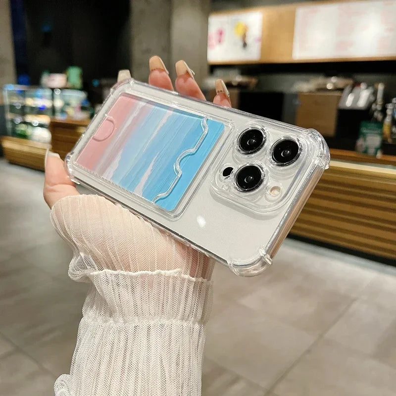 Transparent Card Holder Bag Case For iPhone 17 18 16 15 14 13 12 11 Pro Max Slot Wallet Back Cover For iPhone Shockproof Case