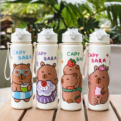 750ml/26oz Cute Cartoon Plastic Water Bottle with Straw Multi-Style Selection for Outdoor Sports Travel Camping Festive Parties