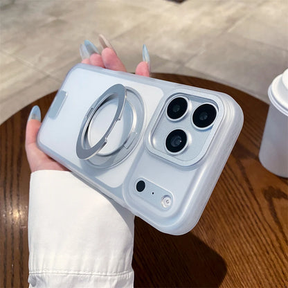 Luxury 360 Rotating Magnetic Stain-resistant Case For iPhone 17 18 Pro Max Shockproof TPU Hybrid PC For Magsafe Stand Cover
