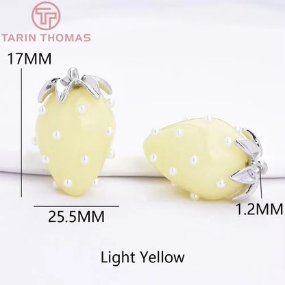(10593) 4PCS 24K Gold Color Brass Pearl Embellished Hollow Strawberry Shaped Pendants High Quality DIY Jewelry Making