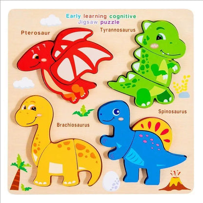 Montessori Wooden 3D Puzzle for Toddlers Animal & Vehicle Shape Matching Blocks Educational Sensory Learning Toy Kids 1-3 Years
