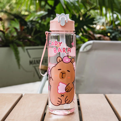 750ml/26oz Cute Cartoon Plastic Water Bottle with Straw Multi-Style Selection for Outdoor Sports Travel Camping Festive Parties