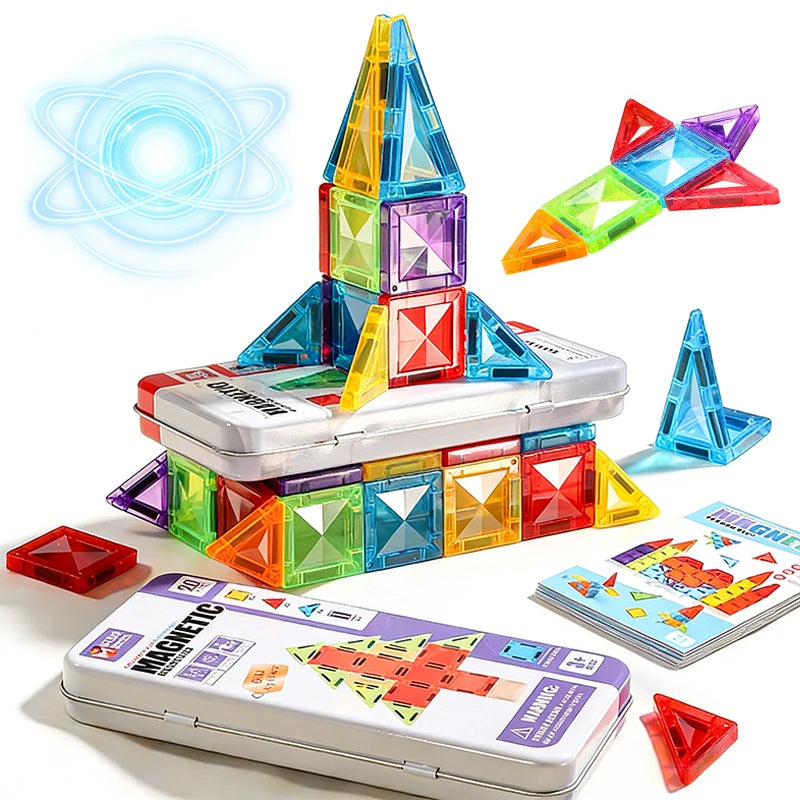 Children's Magnetic Tiles Building Toys 3D Thinking Training Construction Game Portable Iron Box Set Travel Activity Toys Gifts