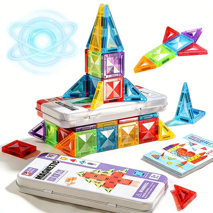 Children's Magnetic Tiles Building Toys 3D Thinking Training Construction Game Portable Iron Box Set Travel Activity Toys Gifts