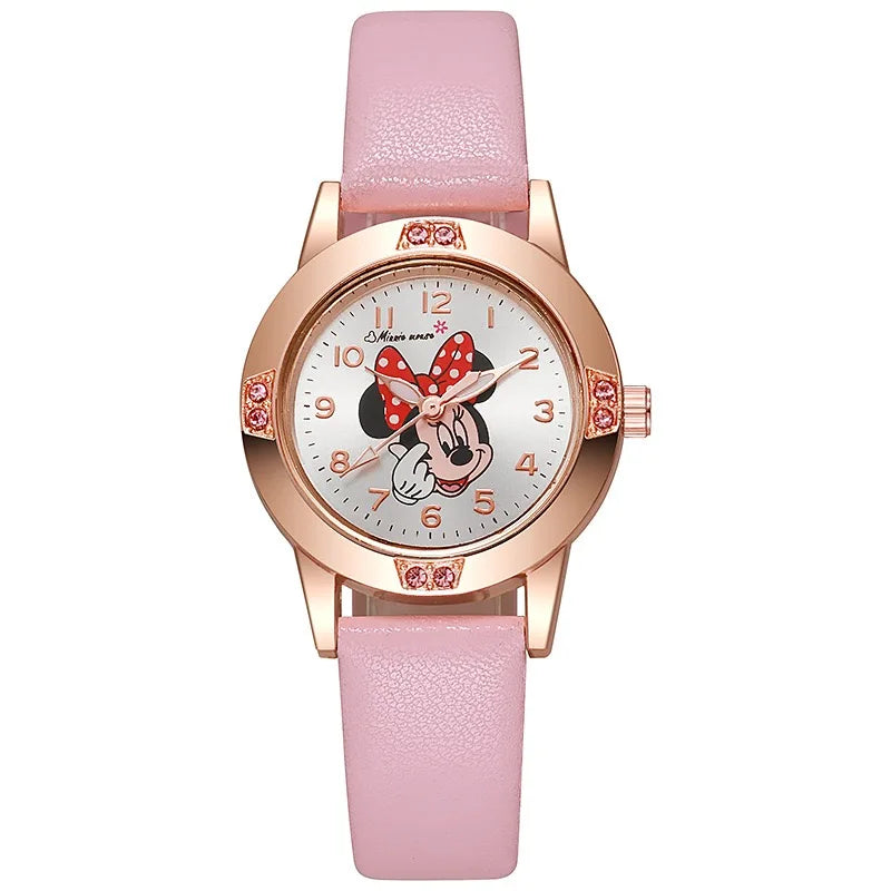 Disney Mickey Mouse Cute Fashion Cartoon Children's Watch Leather Strap Suitable for Boys and Girls Quartz Watch Festival Gift