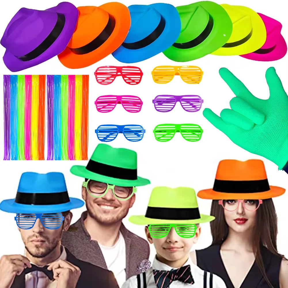 6 12 24 30 Pcs Neon Party Supplies Neon Formal Hats Glow In The UV Light Party Fluorescent Hat UV Light Party Decorations Adults