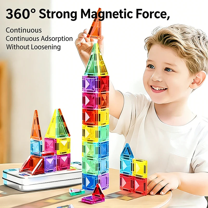 Children's Magnetic Tiles Building Toys 3D Thinking Training Construction Game Portable Iron Box Set Travel Activity Toys Gifts