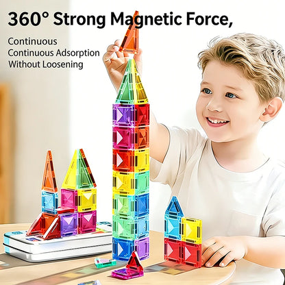 Children's Magnetic Tiles Building Toys 3D Thinking Training Construction Game Portable Iron Box Set Travel Activity Toys Gifts