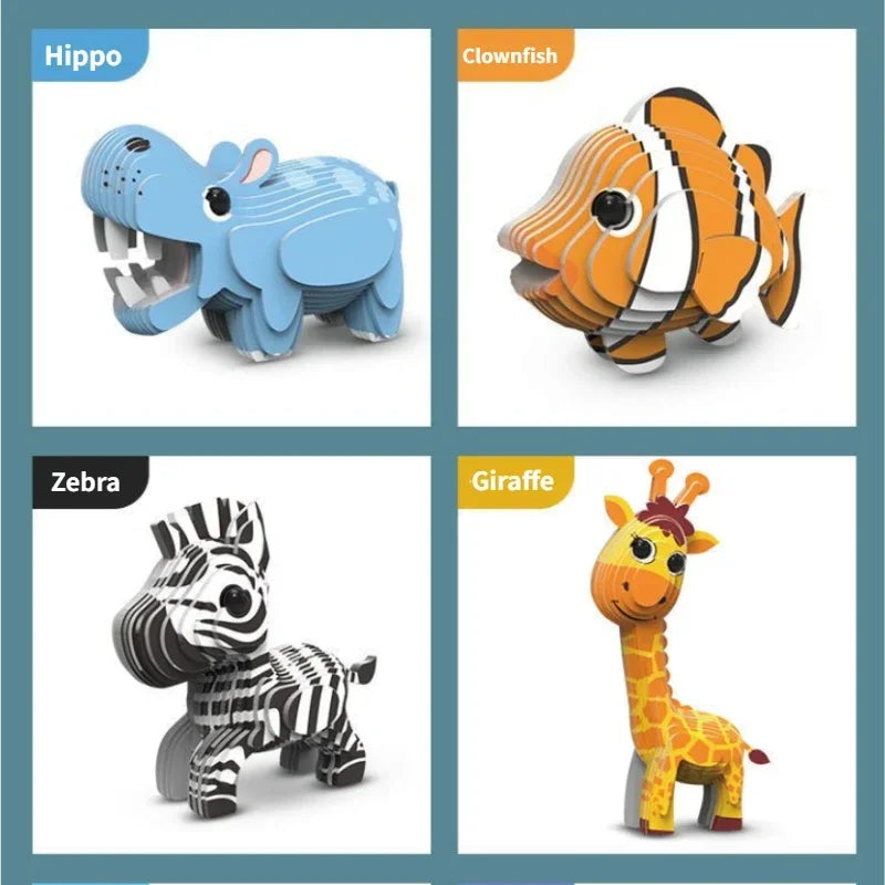 Children's 3D Puzzle Kindergarten Animal Puzzle Intelligence Early Education Toys Dinosaur Animal Model Paper 3-4-5-6 Years Old