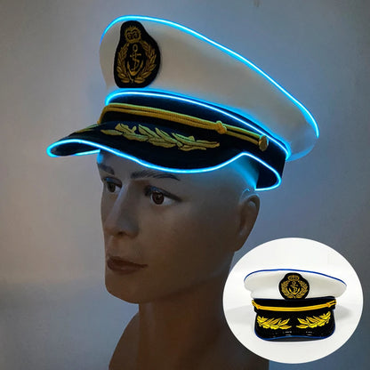 Halloween LED Black Pirate Hat For Adult Pirate Theme Party Glowing Captain Cap Cosplay Costume Luminous Hat With Skull Pattern