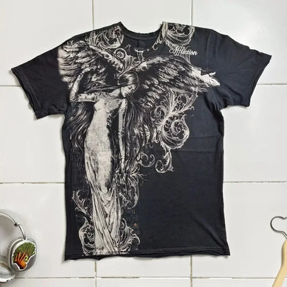 90s affliction Hip Hop Skull Graphic t shirts Men Streetwear Goth Tops Men Clothes Casual Gothic Oversized Long Sleeve T shirt