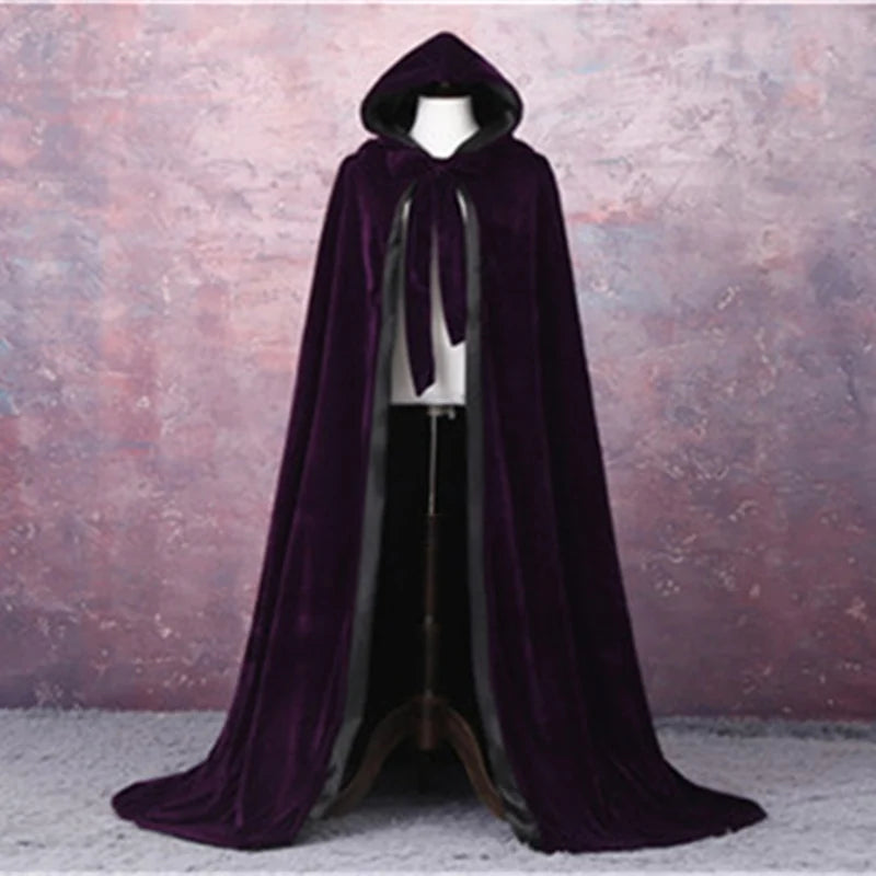 Adult Child Velvet Hooded Cape New Adult Halloween Hooded Cloak Velvet Witches Princess Black Red Velvet Hooded