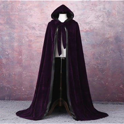 Adult Child Velvet Hooded Cape New Adult Halloween Hooded Cloak Velvet Witches Princess Black Red Velvet Hooded
