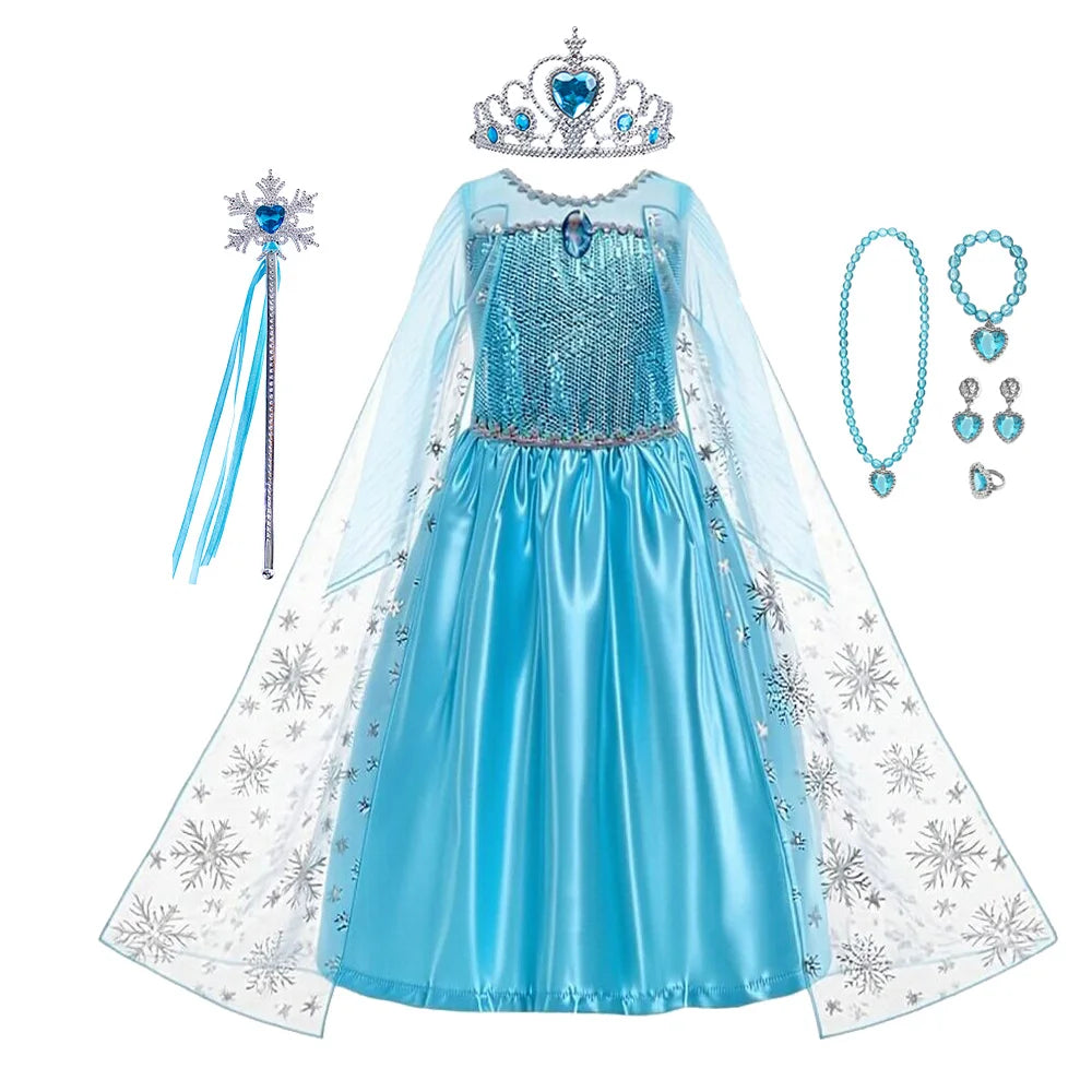 Girls Halloween Cosplay Princess Vestidos Elsa Costume Snow Queen Dress Up Kids Role-play Carnival Children Birthday Party Dress