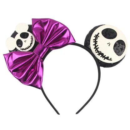 Disney leather Bat Bows Mickey Mouse Ear Headband for Adults Halloween Headwear Women Girls Cosplay Ghost Party Hair Accessories