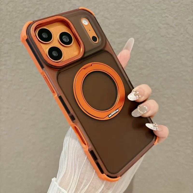 Skin feel matte semi transparent magnetic 360 ° bracket phone case for iPhone 18 17 16 15 14 13 Pro Max airbag anti drop cover