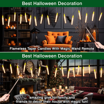 Halloween LED Floating Candles with Magic Wand Remote Battery Operated Potter Floating Candles Warm Light Home Party Decoration