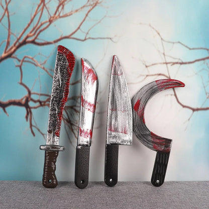 Decorative Bloody Axe Realistic Looking Plastic Halloween Fake Machetes Statue Sickle Knife Horror Cosplay Arm Prop For Home