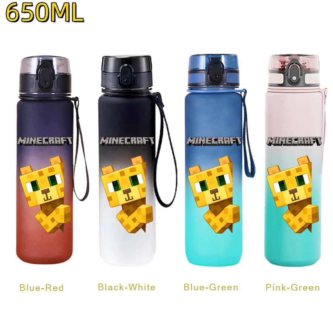 650ML Minecraft Sports Water Bottle LeakProof Plastic Cup Fitness Outdoor Shaker Drink Bottle Travel Office Jugs Birthday Gifts