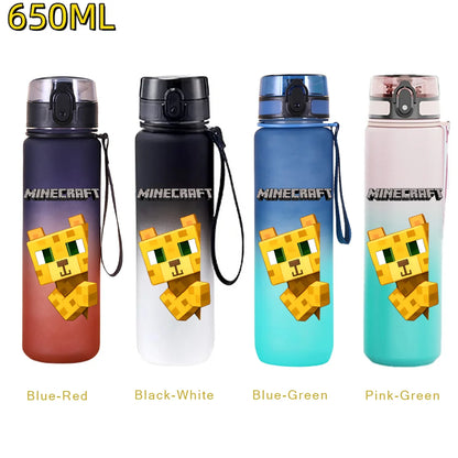 650ML Minecraft Sports Water Bottle LeakProof Plastic Cup Fitness Outdoor Shaker Drink Bottle Travel Office Jugs Birthday Gifts