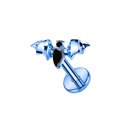 PUTITUP F136 Titanium Halloween Bat Earrings Vampire Style Inlaid Zirconia Gothic Ear Bone Lip Stud Body Piercing Jewellery