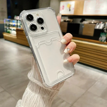 Transparent Card Holder Bag Case For iPhone 17 18 16 15 14 13 12 11 Pro Max Slot Wallet Back Cover For iPhone Shockproof Case