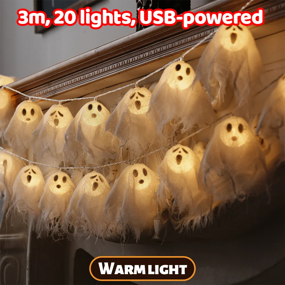 In Stock Halloween Ghost Head Decorations White Gauze Props Ornaments Spooky Haunted House Prank Novelty Toys Birthday Gift