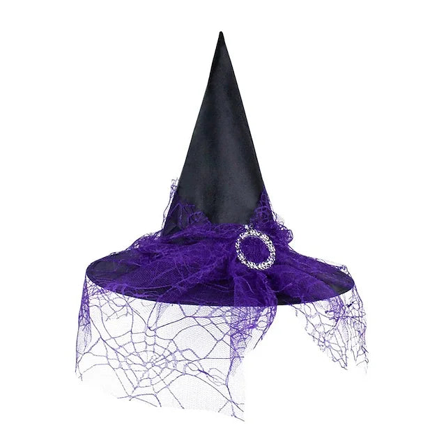 Halloween Witch Hat Decoration Props Reusable Witches Hats Cloth Adult Children Cosplay Hat Prop Party Cosplay Polyester Taffeta