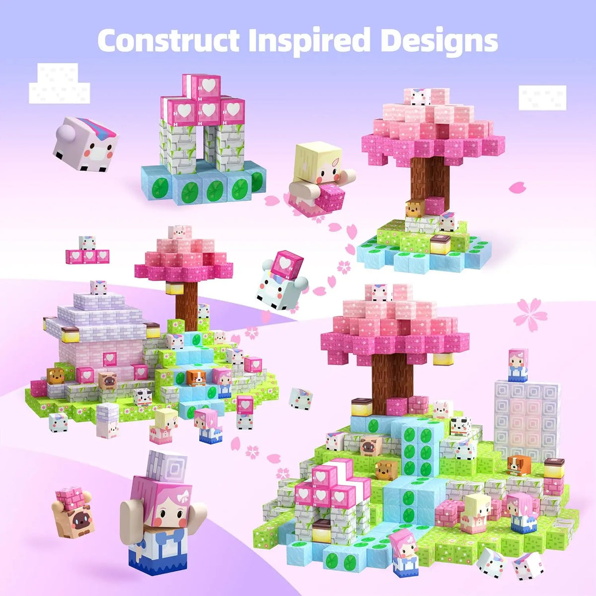 Magnetic Building Blocks Mine World Magnet Pink Girly Heart Blossom Cave Plant Zombies Cubes Set Brick Cube Toys Children Gifts