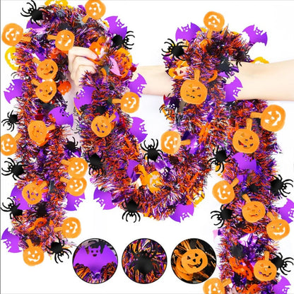 2m Halloween Wreath Pendant Glitter Plastic Bat Pumpkin Halloween Door Hanging For Home Garden Decoration Halloween Decor