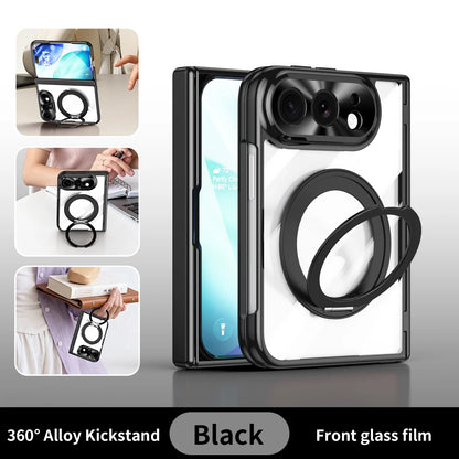 360 Rotating Magnetic Bracket Electroplating‌ Case for iPhone Ultra 18 Fold Wide Hinge Protection‌ Shockproof for Magsafe Cover
