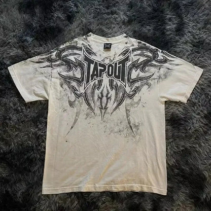 TAPOUT New Y2K Red  Printing  T shirt Men  Hip Hop Round Neck Oversized Long Sleeved Casual Gothic Clothing Tops Streetwear