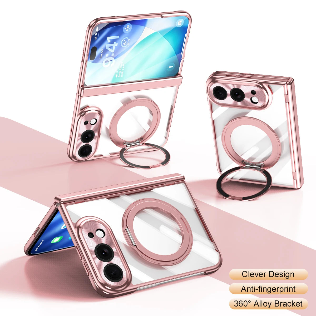 360 Rotating Magnetic Bracket Electroplating‌ Case for iPhone Ultra 18 Fold Wide Hinge Protection‌ Shockproof for Magsafe Cover