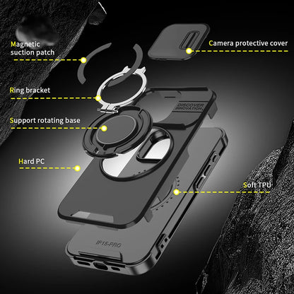 360°Rotating Hidden Metal Car Holder Ring Push Window Protection Lens Shockproof Phone Case For IPhone 16 Pro Max 16 Plus Cover