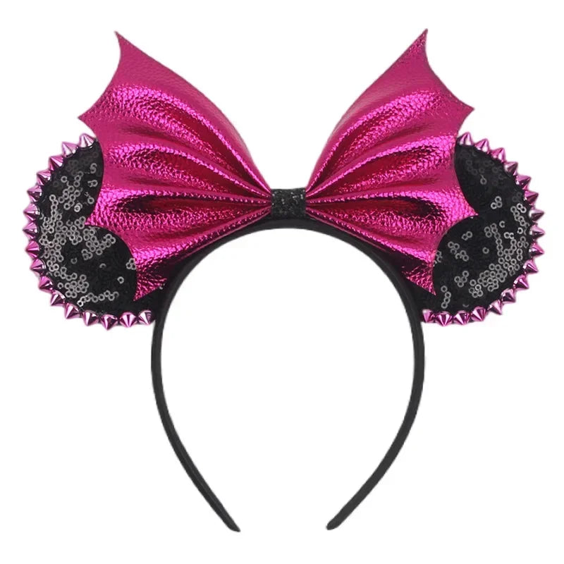Disney leather Bat Bows Mickey Mouse Ear Headband for Adults Halloween Headwear Women Girls Cosplay Ghost Party Hair Accessories